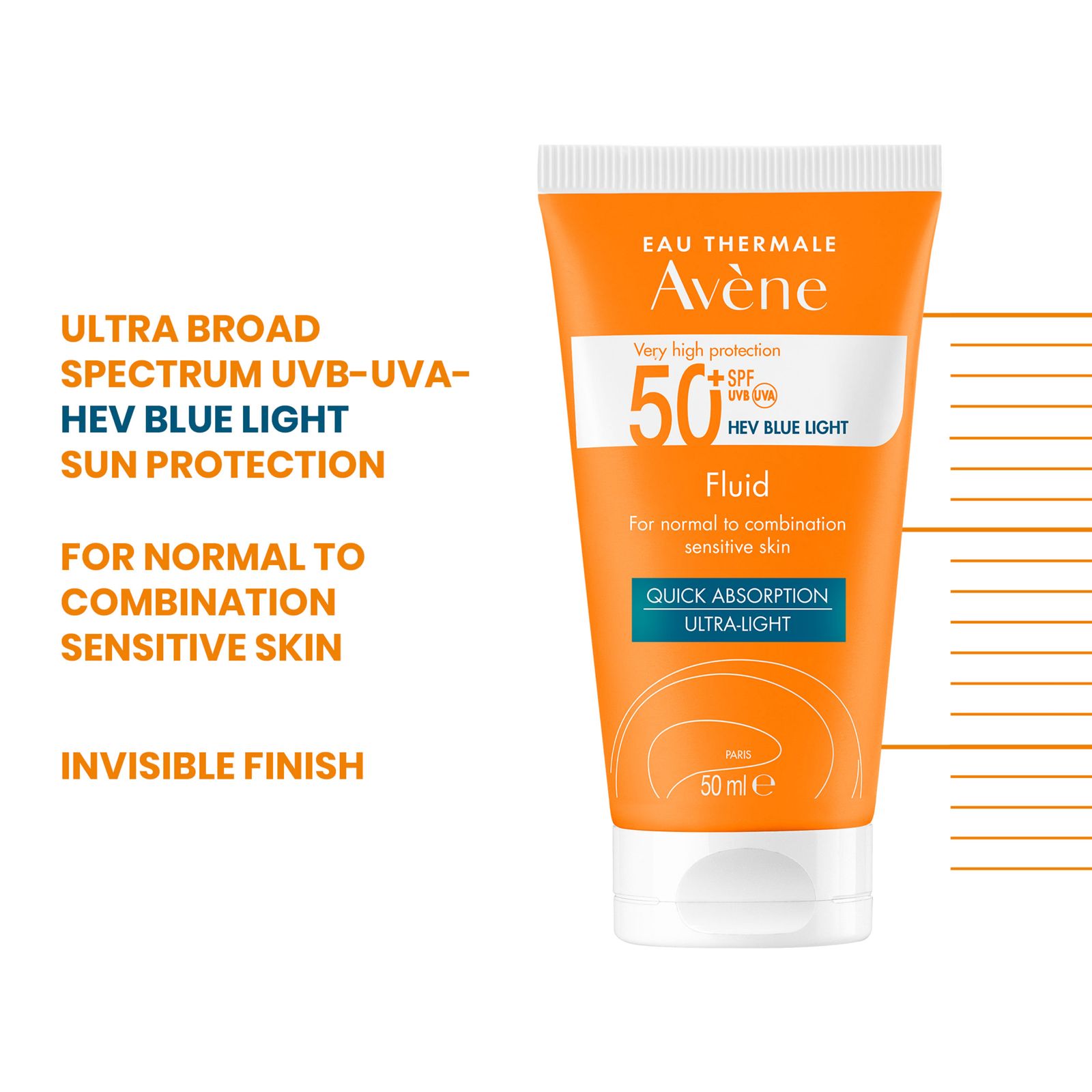 Avene Very High Sun Protection SPF 50 Fluid for Combination to Oily Skin 50ML - Matte Finish UV Defense Buy 1 Get 1 Free