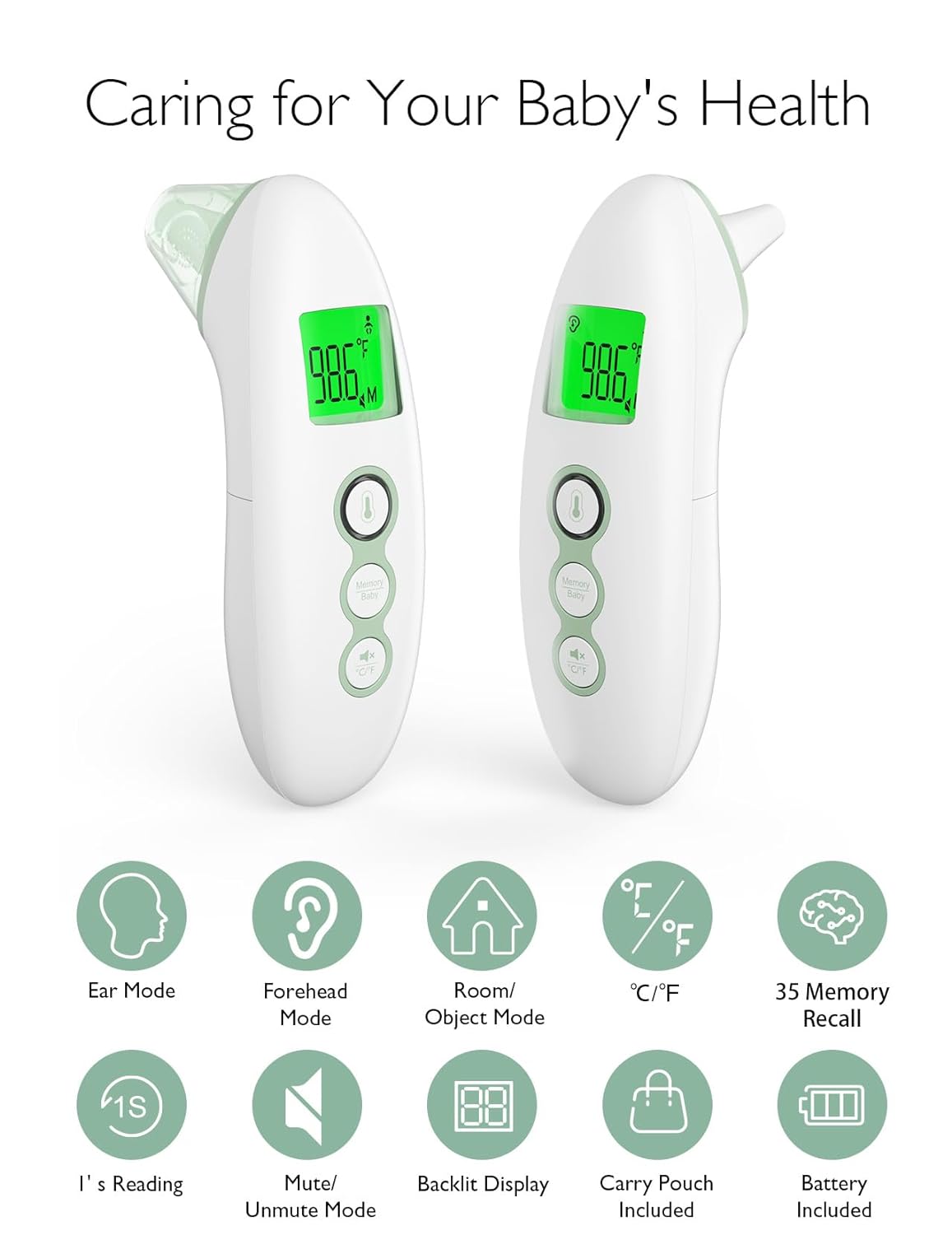Momcozy Non - Contact Forehead & Ear Thermometer for Adults & Children, Infrared with Fever Alarm, Mute & Memory Functions