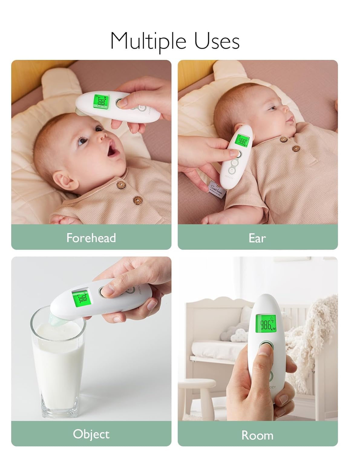 Momcozy Non - Contact Forehead & Ear Thermometer for Adults & Children, Infrared with Fever Alarm, Mute & Memory Functions