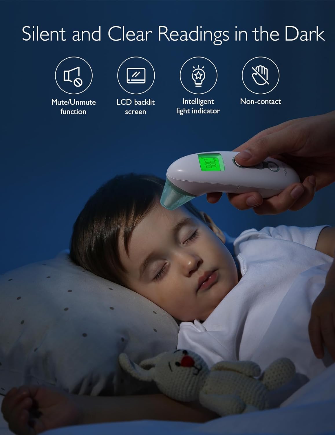 Momcozy Non - Contact Forehead & Ear Thermometer for Adults & Children, Infrared with Fever Alarm, Mute & Memory Functions